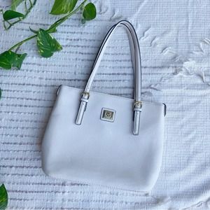Anne Klein cream white leather neutral minimalist chic tote shoulder purse bag